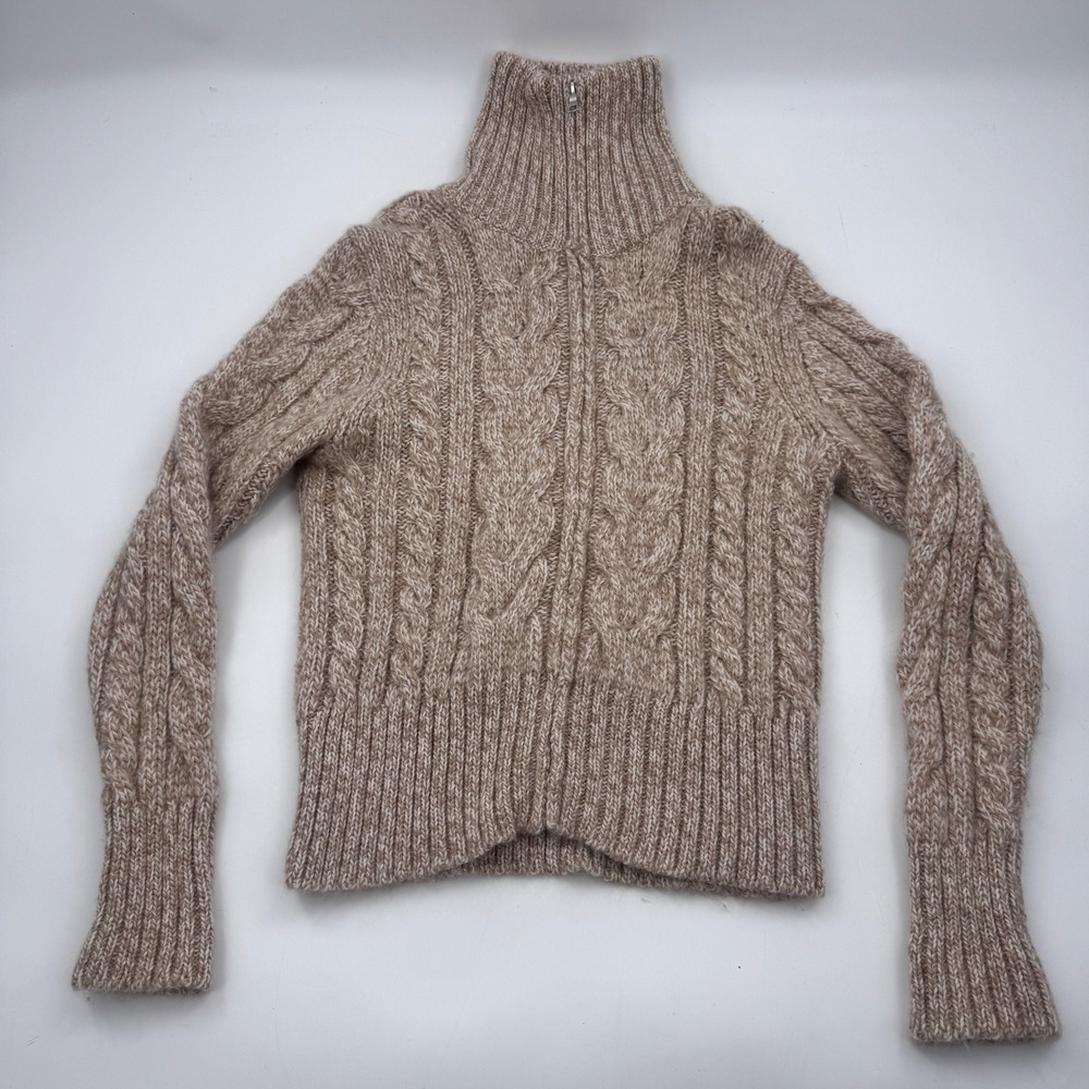 Banana Republic Alpaca Wool Cable Knit Zip Mock Neck Sweater Size L